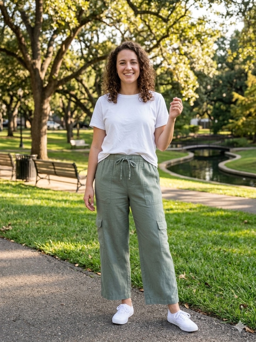 GAP Olive Green Linen Blend Wide Leg Crop Cargo Pants EUC Size Large Petite